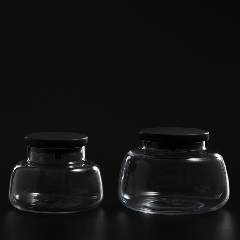 Hand-blown Transparent glass candy jar or marshmallow jar with a seal lid for kitchen utensils