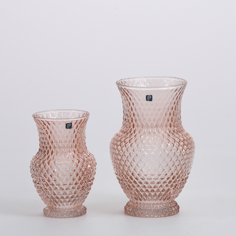 Transparent pink cylindrical glass vase for home decoration table top flower glass bottle vase manufacture supply