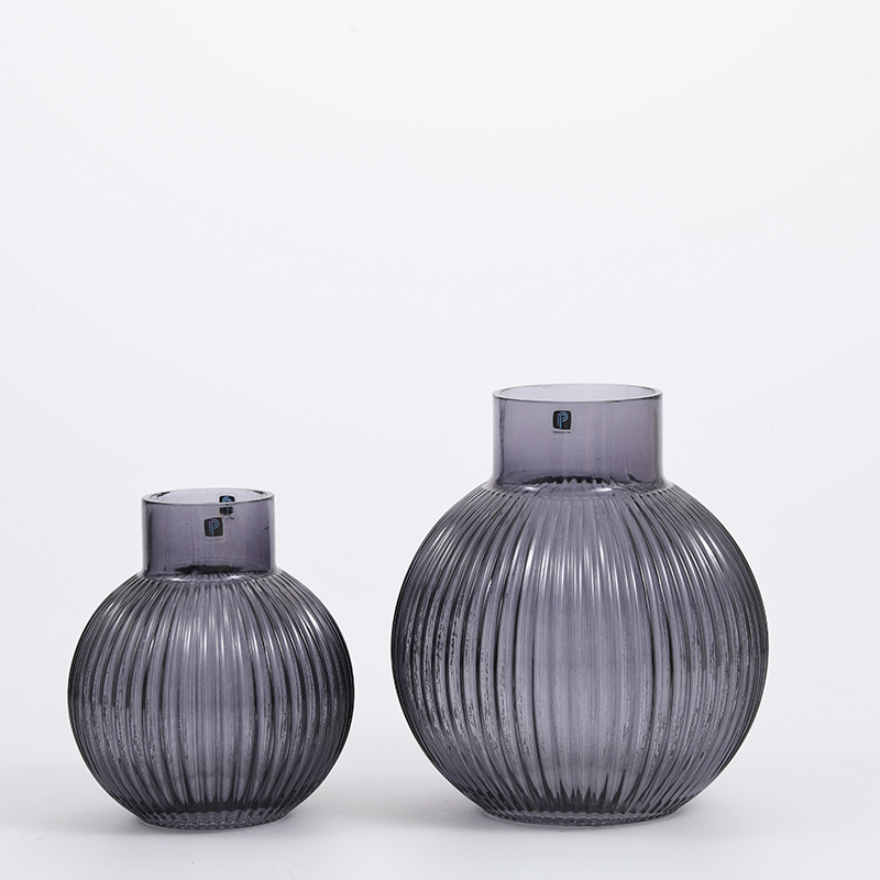 Hot sale heavy duty modern style dark blue bottle design with floral luxury glass flower vase Chinese manufacture