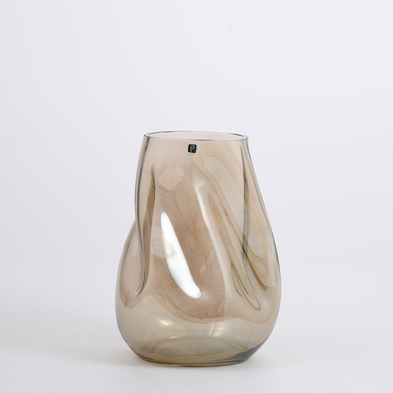 High quality modern style electro-water twisted design amber colored glass flower vase Chinese manufacture