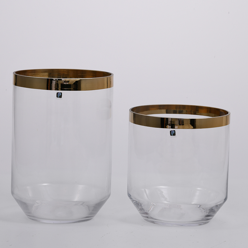 Transparent silver ring top Luxury jar tabletop design flower glass vase for home decoration