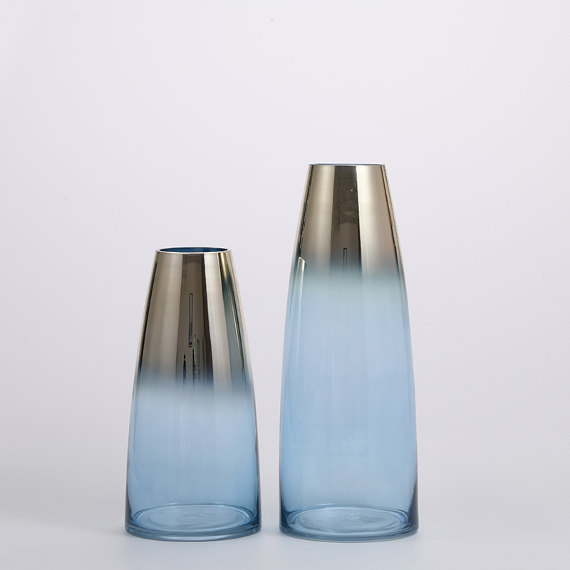 Glassware factory supply foggy colored glass vase with floral and golden color bottom glass flower vase on sale