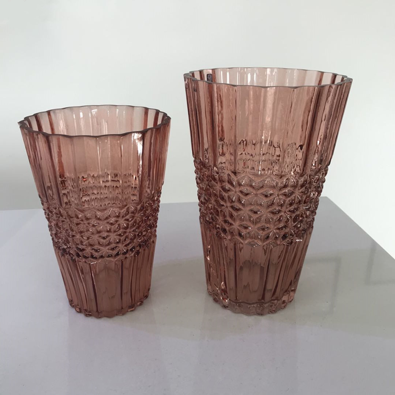 Table Decorations Glass Cone Shaped Color Vase with Embossed Figures