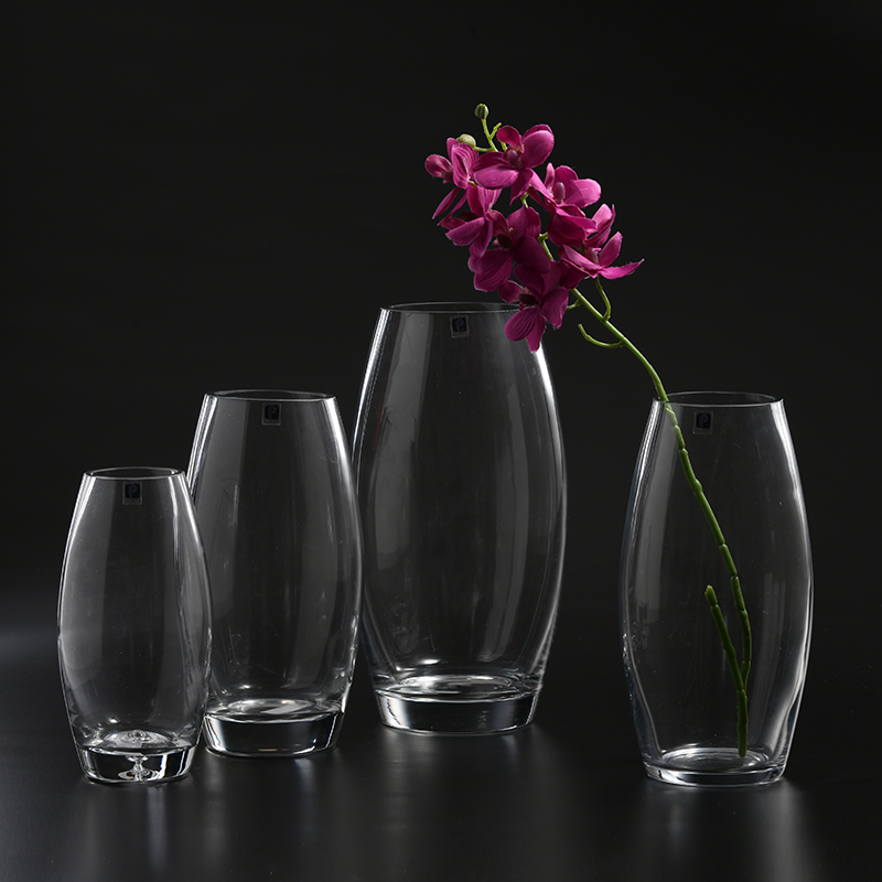 Hot sell regular design decorative vases transparent hand-blown glass flower vase