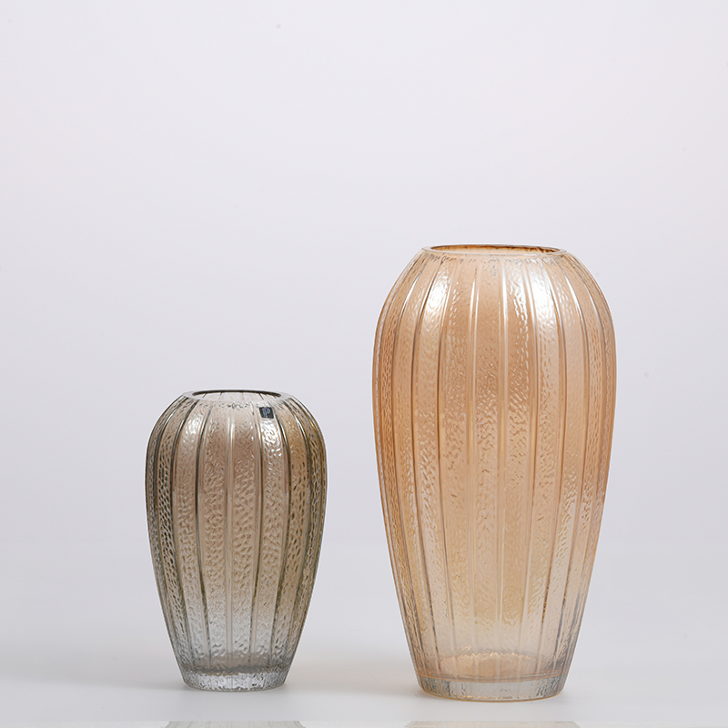 Customized foggy point floral amber colored artistical glass vase design decorative glass flower vase on sale