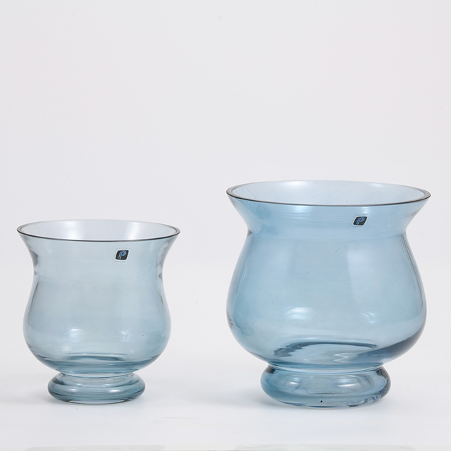 Blue color bamboo design open mouth glass flower vase for home decoration factory directly supply