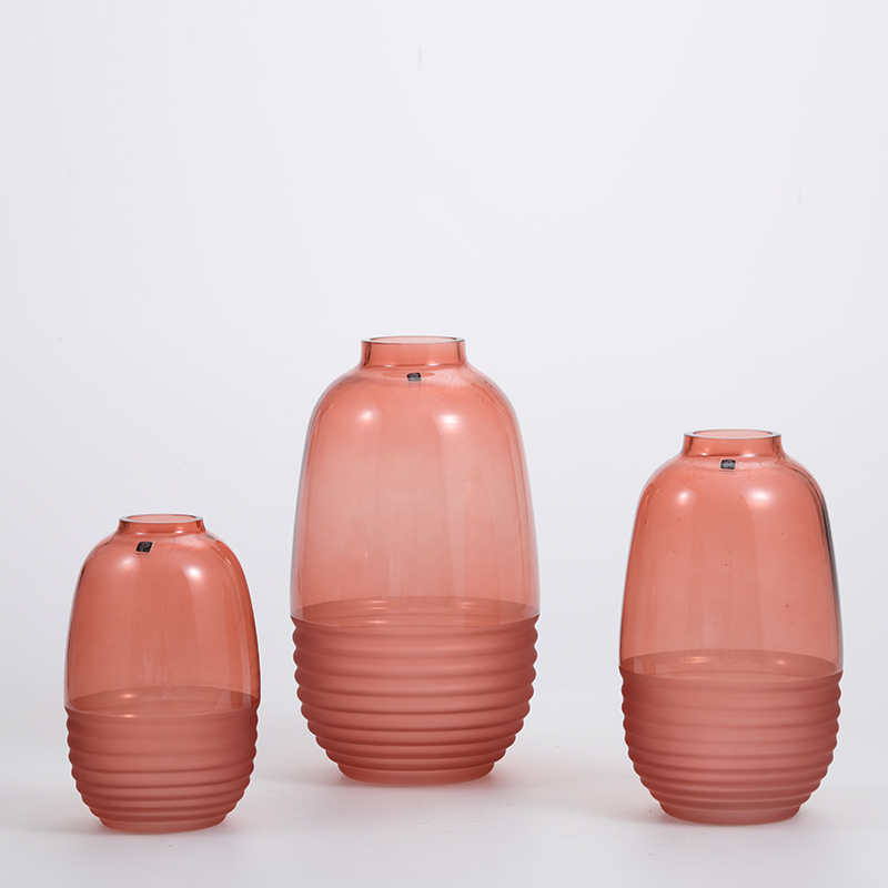 Transparent pink floral glass vase for table top decoration flower glass vase manufacture supply