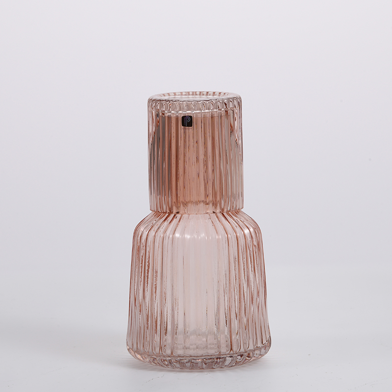 Transparent pink floral glass vase for table top decoration flower glass vase manufacture supply