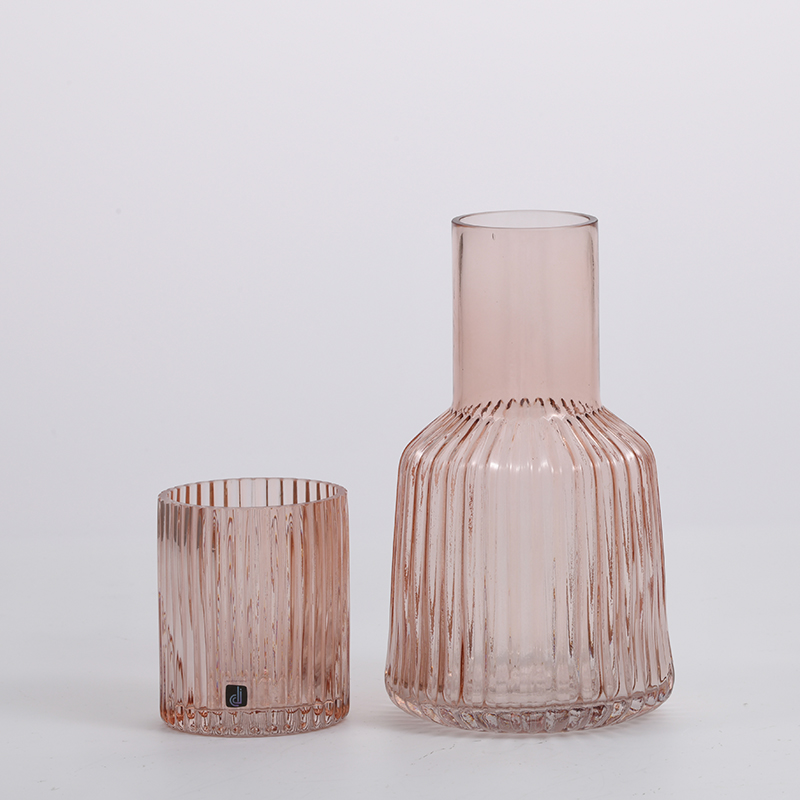 Transparent pink floral glass vase for table top decoration flower glass vase manufacture supply