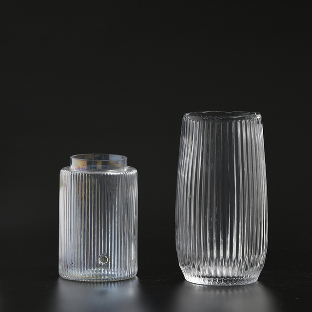 Hot selling Glassware pink glass vase with golden ring basic transparent glass flower vase for home decoration