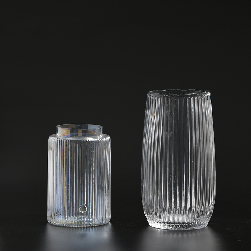 Hot selling Glassware pink glass vase with golden ring basic transparent glass flower vase for home decoration