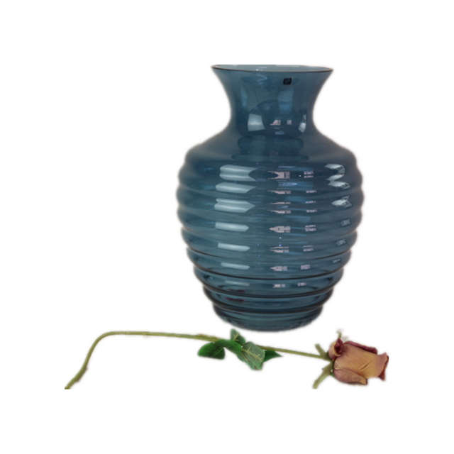 Promotional blue decorative transparent vase clear glass bottle flower vases for home decoration