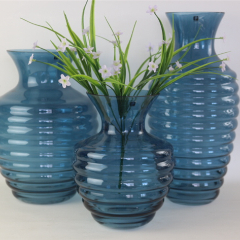 Hot selling unique design home decorative small glass flower vase blue glass crystal vases