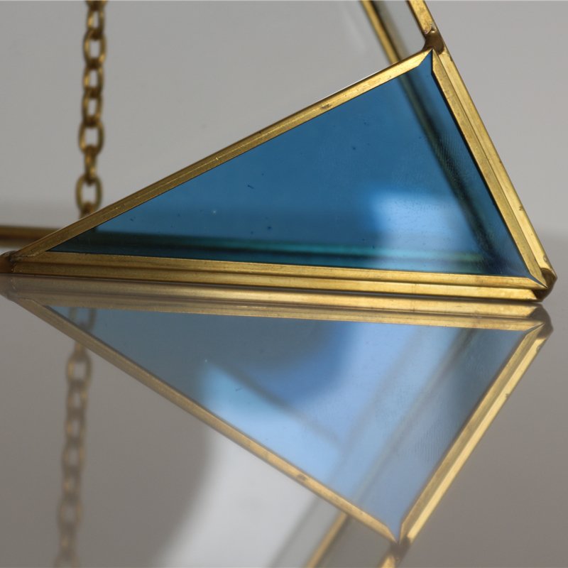 Triangle Flower house High quality glass Hanging Style terrariums with blue corner for decoration