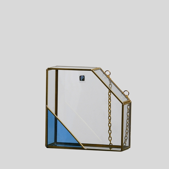 Triangle Flower house High quality glass Hanging Style terrariums with blue corner for decoration