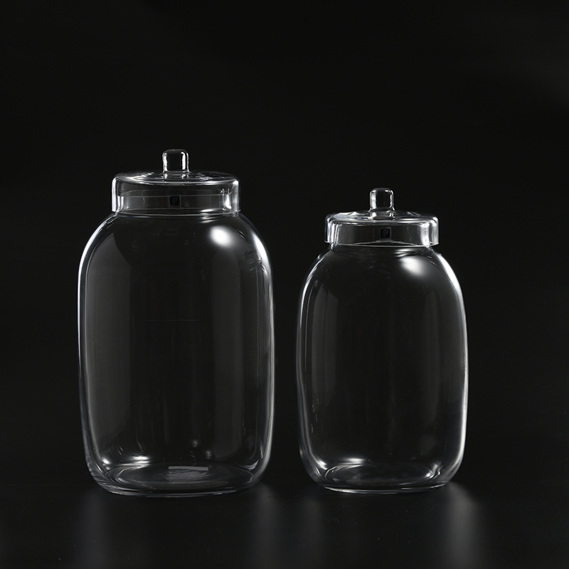 Food storage large capacity heavy-duty transparent glass candy jar or marshmallow jar with vertical strip and glass lid