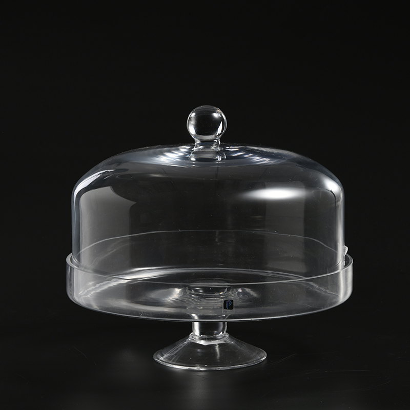 Transparent hand-blown heavy-duty glass cake cover with glass stand plate Glass Cake stand Cover on sale