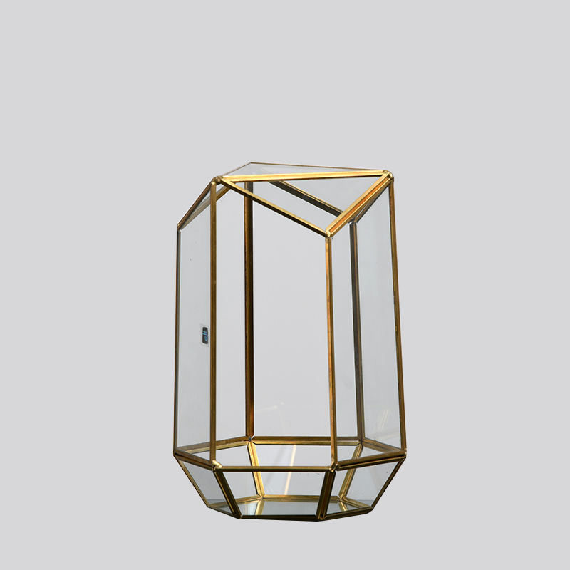 Home decoration Fashion Design High quality glass flower gold and black Brass terrariums geometric