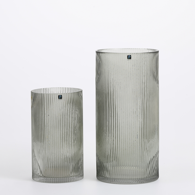 High quality glassware small mouth vertical strip glass vase design decorative glass flower vase Chinese manufacture