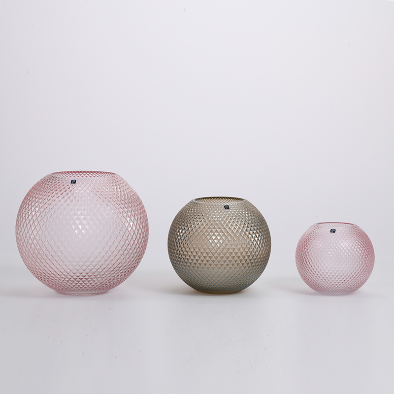 Heavy duty hand--blown glassware round bowl shape with hexagonal floral on glass flower vase on sale