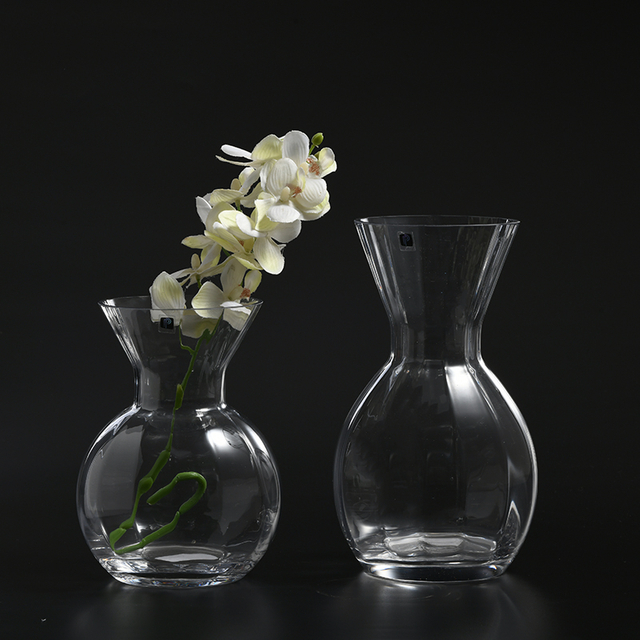 Glassware factory new fashion design transparent pink glass flower vase on sale