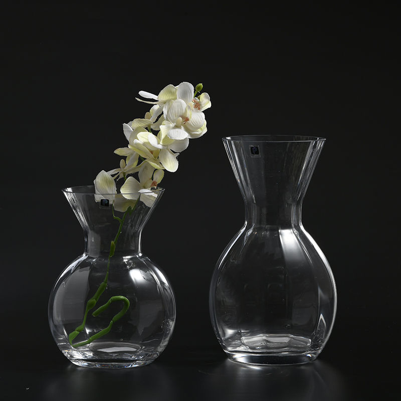 Glassware factory new fashion design transparent pink glass flower vase on sale