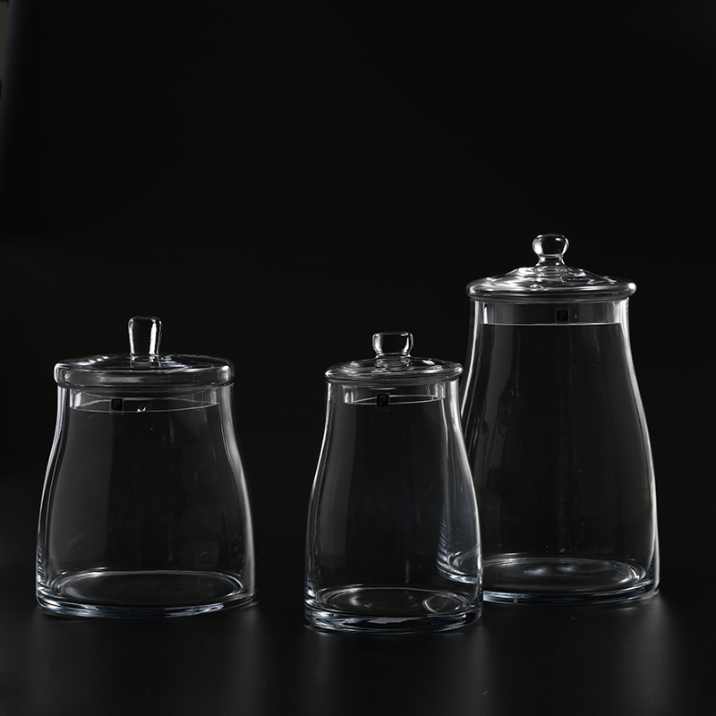 Factory for wholesaler transparent glassware with floral glass candy jar or marshmallow jar with glass lid for food storage
