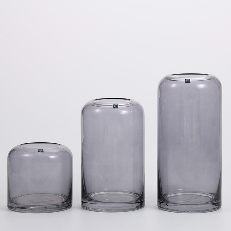 Heavy duty hand--blown home decoration grey colored flower container glass flower vase on sale