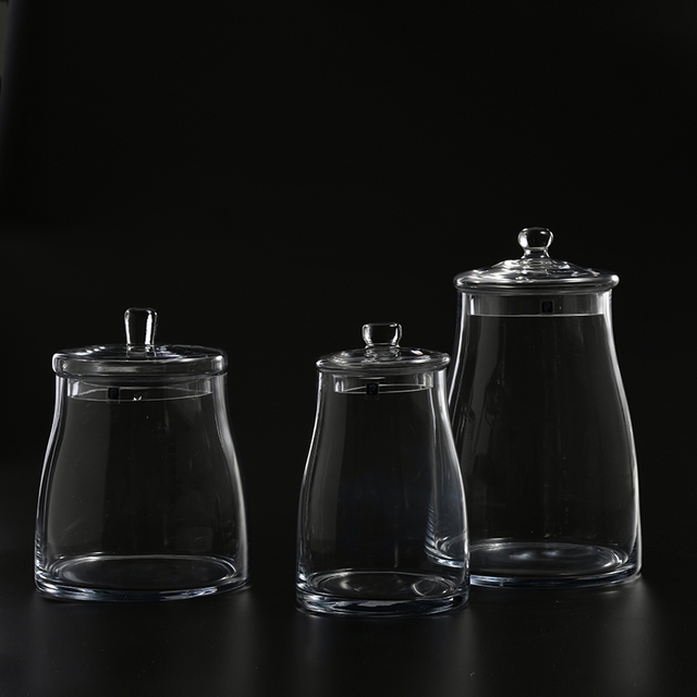 Factory supply glassware food storage with floral glass candy jar or marshmallow jar with glass lid for kitchen utensils