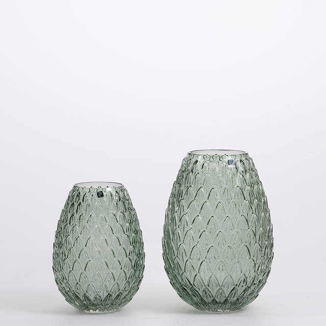 Nordic fashion design transparent green floral glass flower vase on sale