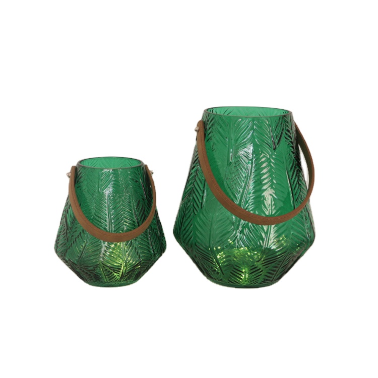 Circular cylinder glass candle holders red and green color candle jar holder for desktop