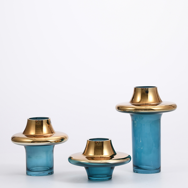 Glassware factory supply foggy colored glass vase with floral and golden color bottom glass flower vase on sale