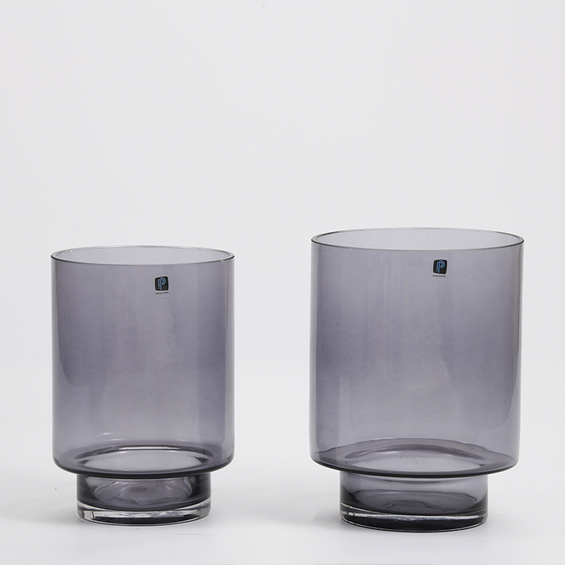 Hand-blown heavy duty cylinder narrow whist with floral glass flower vase Chinese manufacture supply