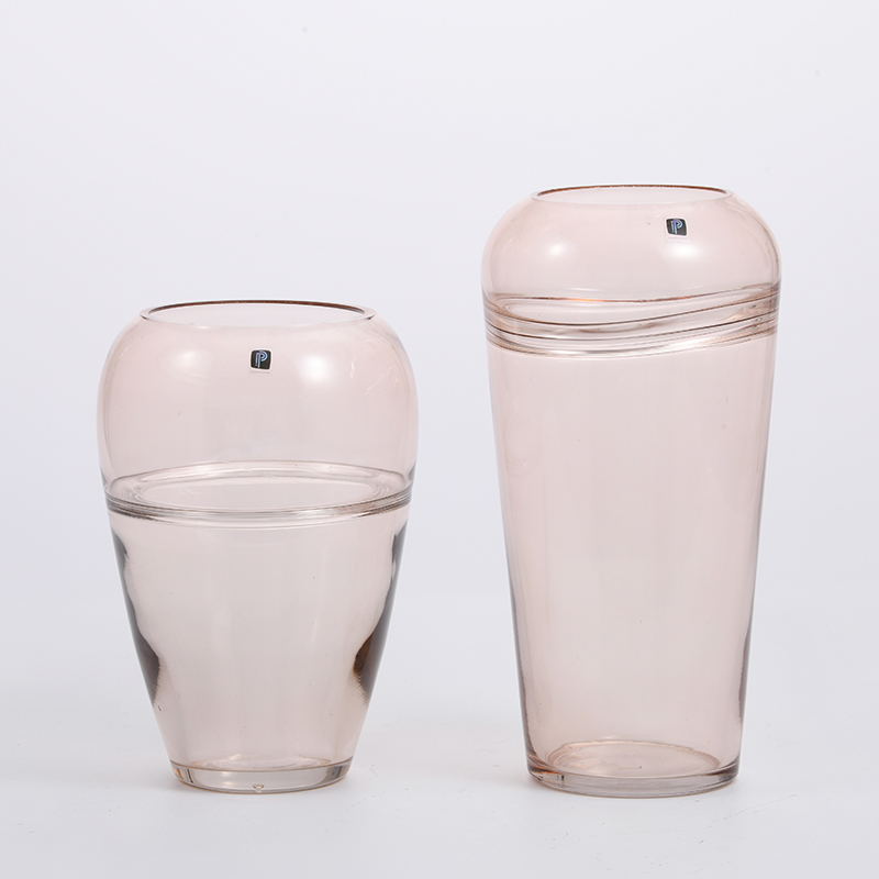 Transparent pink round bowl glass vase for home decoration flower glass jar vase manufacture supply