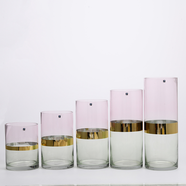 Heavy duty high fashion transparent glassware with golden circle glass flower vase Chinese manufacture