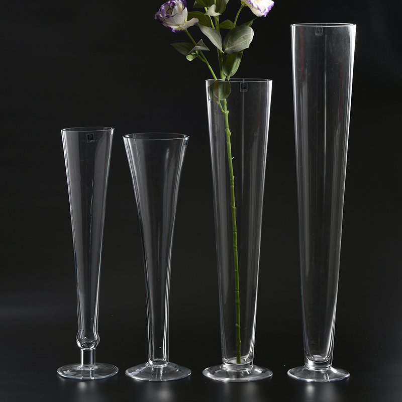 Typical design glass flower vase for decoration customized transparent hand-blown clear glass flower vase on sale