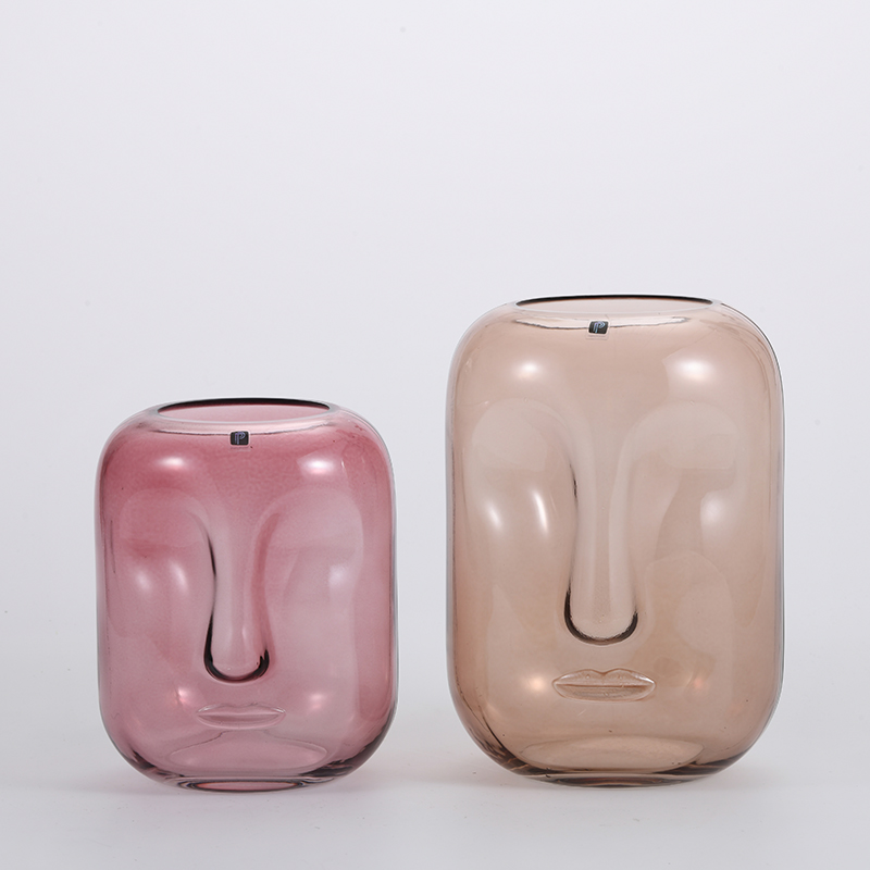 Heavy duty high fashion human face all around artistic design glass flower vase Chinese manufacture