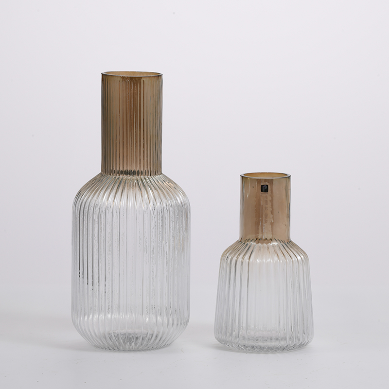 Heavy duty golden transparent design glassware with round ball and cylinder glass flower vase Chinese manufacture