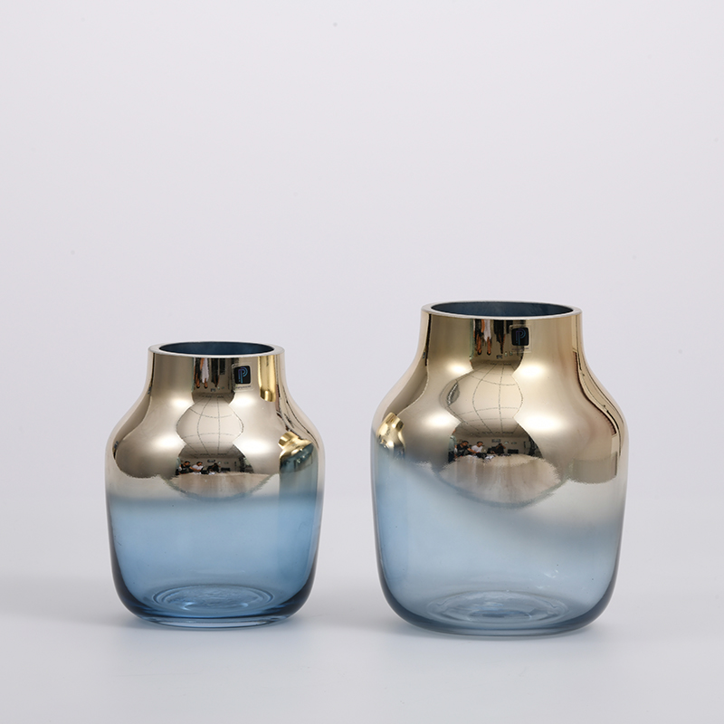 Heavy duty golden transparent design glassware with round ball and cylinder glass flower vase Chinese manufacture