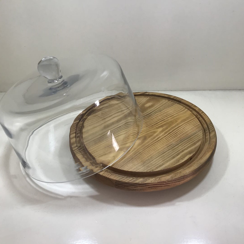 Cheap Custom Fashion Cake Stand with Clear Round Glass Dome and decoration