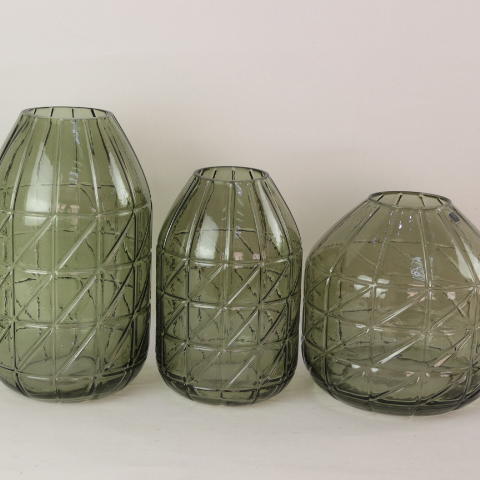 Transparent Green Handblown Glass Flower Arrangement Vase Unique Modern Design Table Decor Centerpieces