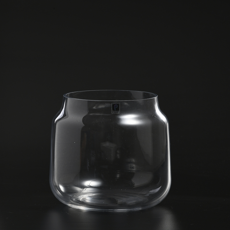 Hand-blown clear customized transparent open mouth glass flower bowl vase on sale