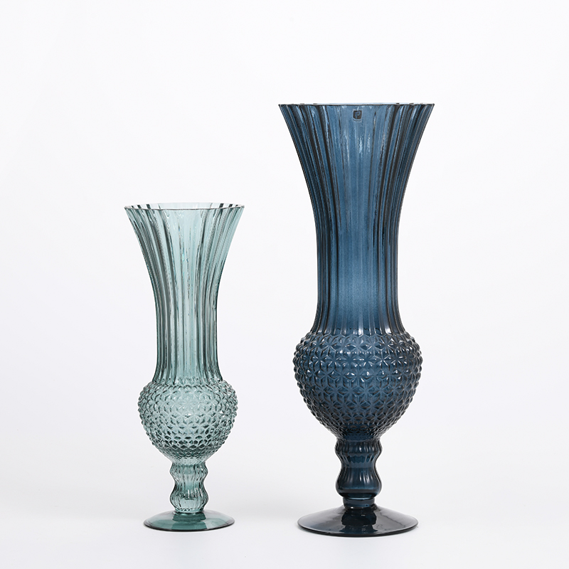 High quality modern style dark blue and transparent glassware for decoration glass flower vase Chinese manufacture