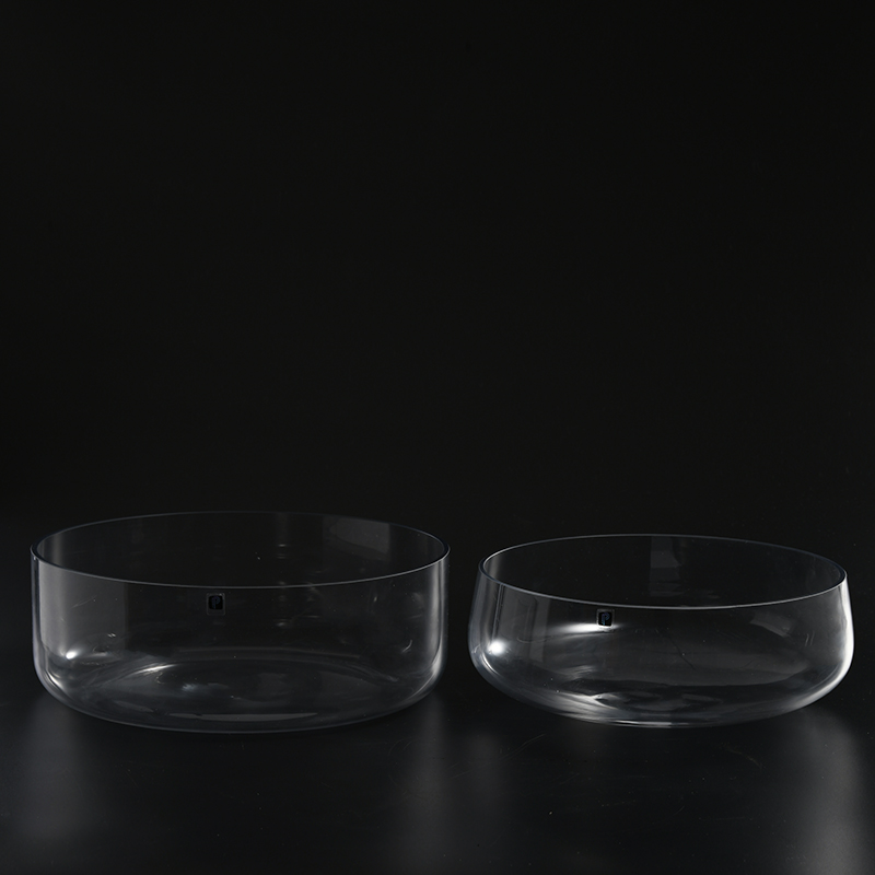 Glassware factory supply hand blown transparent glass candle holder with vertical strip for home decoration