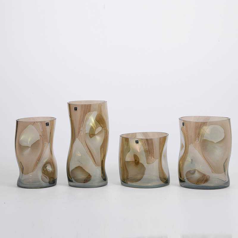 High quality modern style electro-water twisted design amber colored glass flower vase Chinese manufacture
