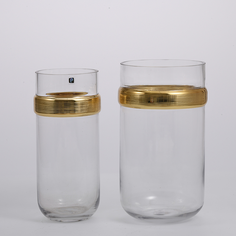 Transparent silver ring top Luxury jar tabletop design flower glass vase for home decoration