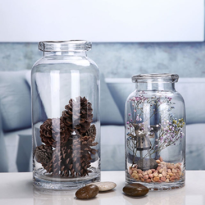 Clear Glass Flower Vase With Artificial Succulent Plant For Home Or Garden