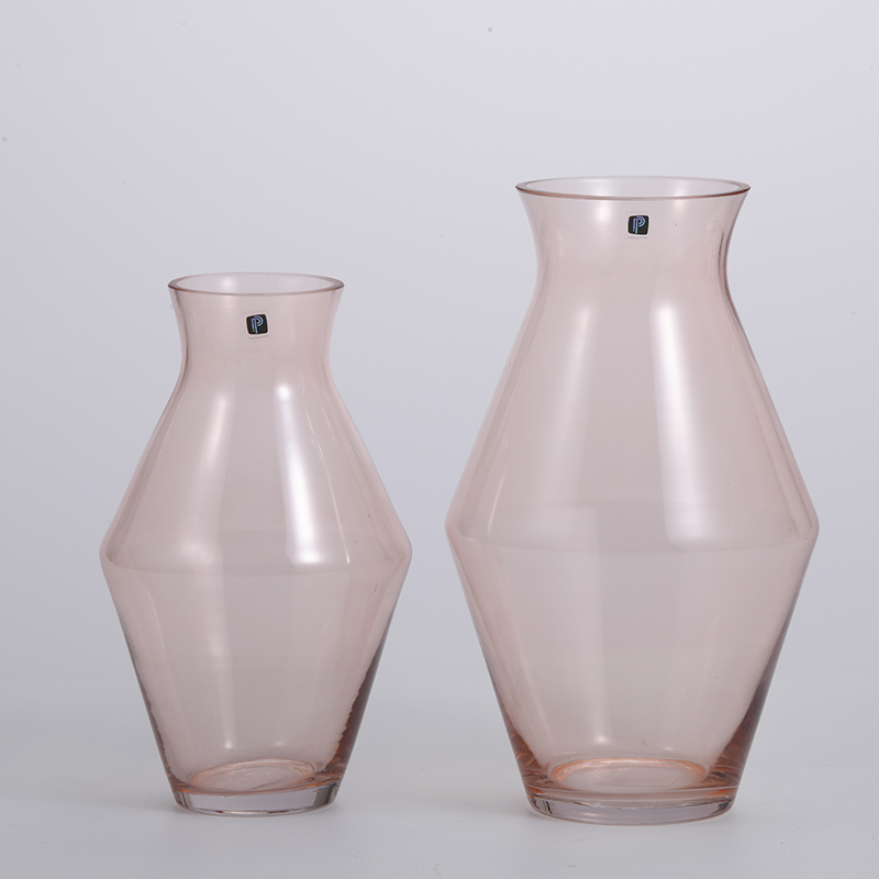 Transparent pink round bowl glass vase for home decoration flower glass jar vase manufacture supply
