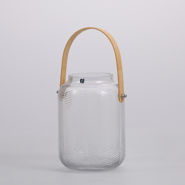 Hand-blown heavy duty transparent home decorative glass flower vase with leather handle Chinese manufacture supply