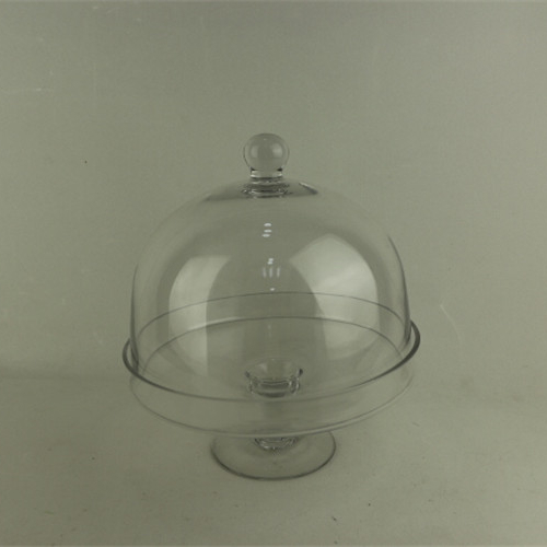 Broad-spectrum cake shop and home decorative clear dome glass cake stand and dome with wood bracket